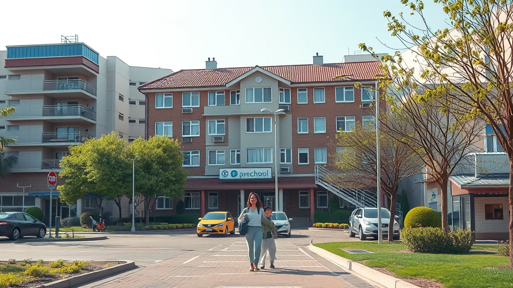 주변 생활 인프라 및 교육 환경 (realistic 스타일)