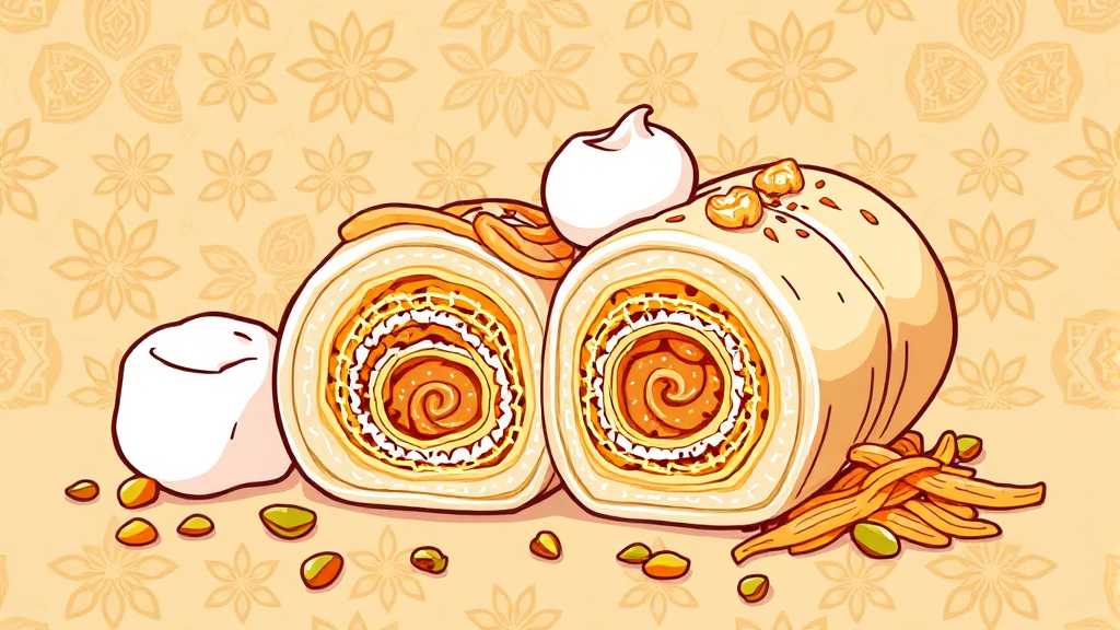 두바이 쫀득롤: 인기 비결은? (illustration 스타일)