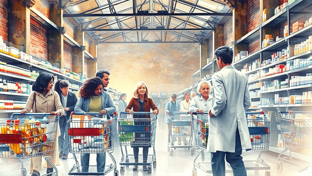 창고형 약국, 왜 인기일까? (watercolor 스타일)