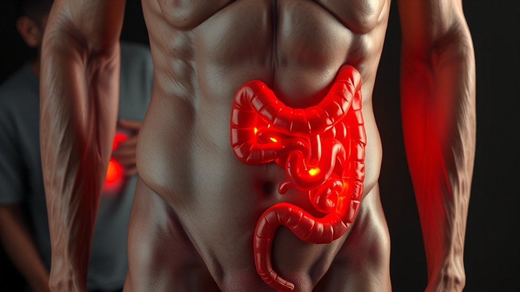 주요 증상: 설사, 복통, 그리고 피로감 (realistic 스타일)