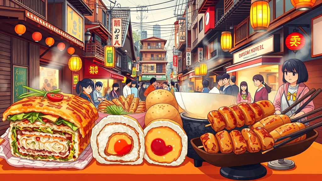 오사카 대표 길거리 음식 TOP 5 (illustration 스타일)