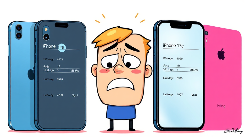 아이폰 17e vs 경쟁 모델 비교 (cartoon 스타일)