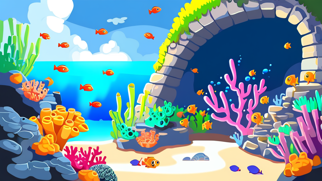 황홀한 스노클링: 형형색색 산호와 열대어와의 만남 (cartoon 스타일)