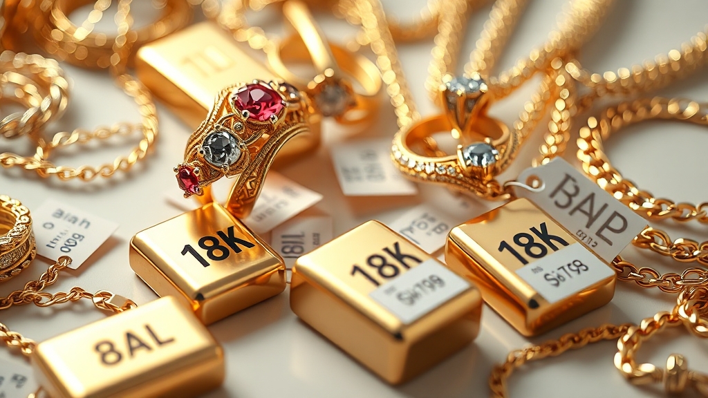 18K 금 제품별 가격 비교 (realistic 스타일)