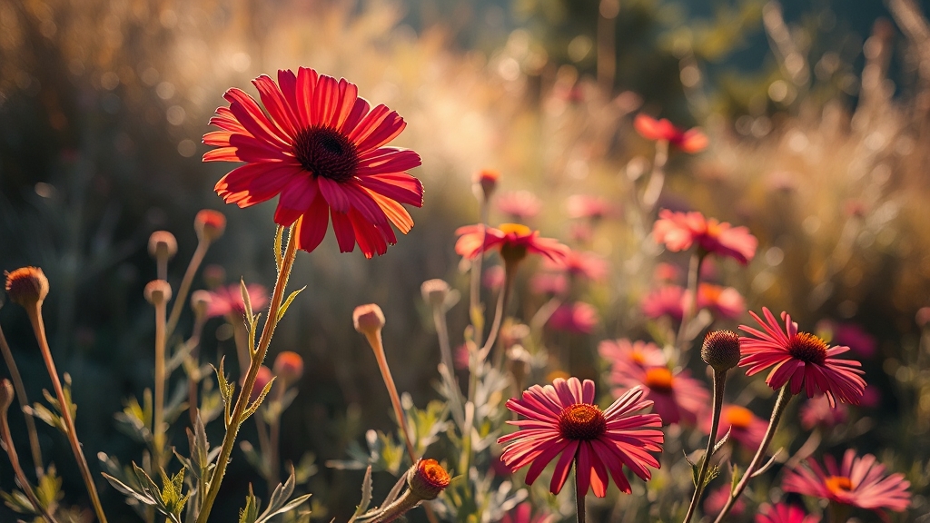 댑싸리 군락과 주변 풍경 (realistic 스타일)