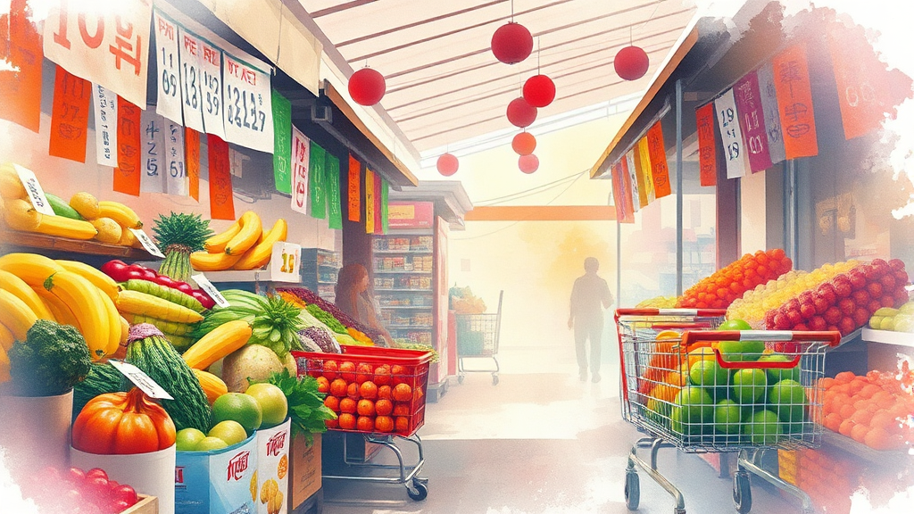 전통시장 vs 대형마트 비용 비교 (watercolor 스타일)