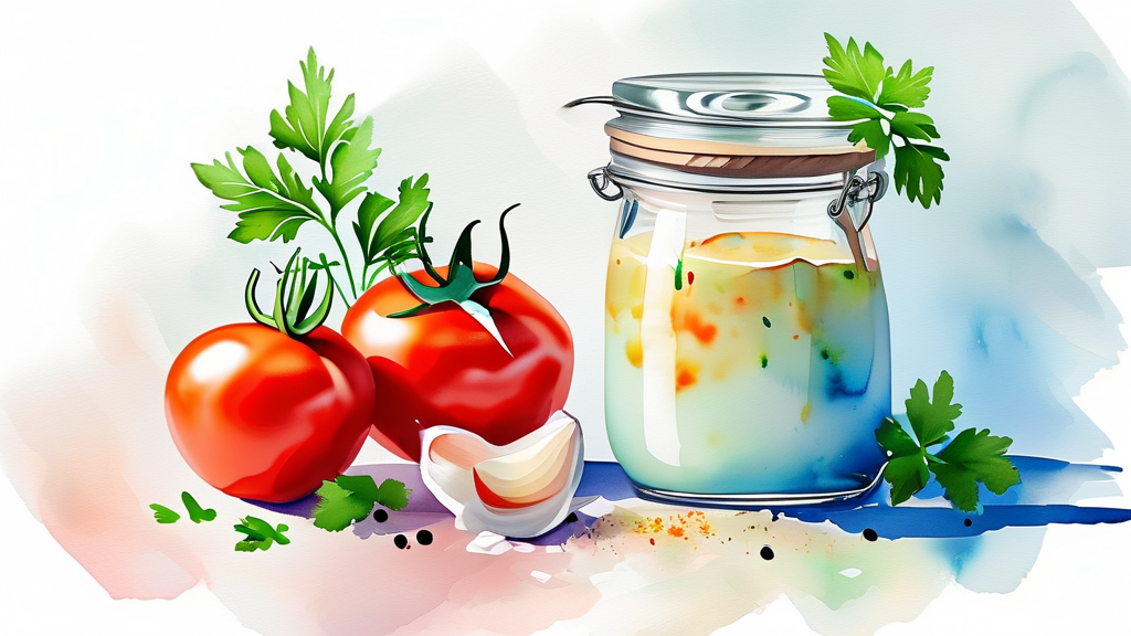 토마토 마리네이드: 특별한 맛의 비결 (watercolor 스타일)