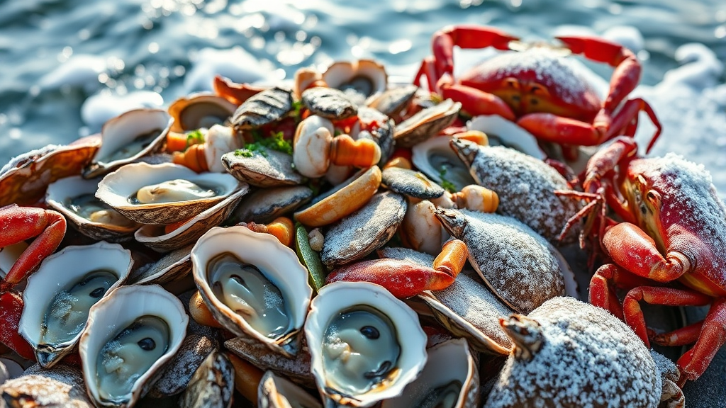 겨울 제철 해산물: 바다의 풍미 가득 (realistic 스타일)