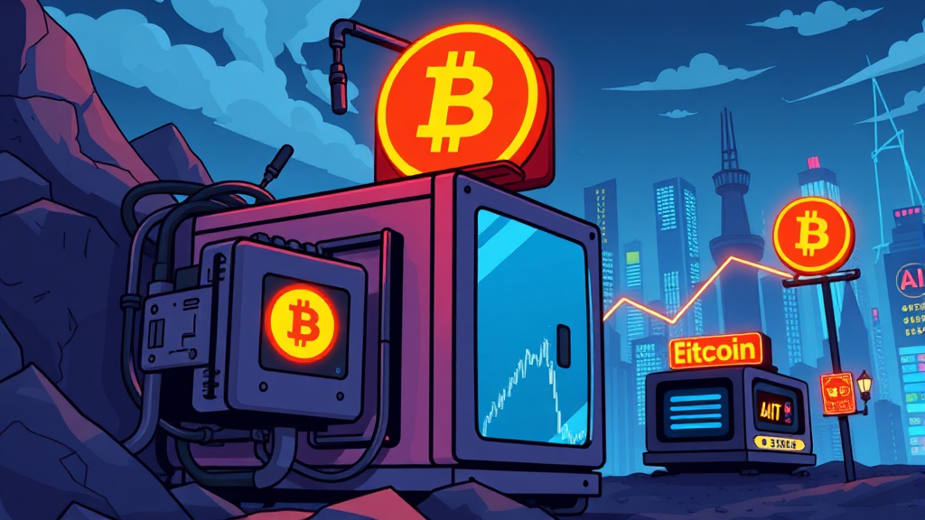 코인 채굴 관련 규제 및 시장 동향 (cartoon 스타일)