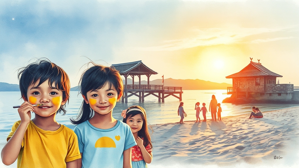 진도 가족 여행: 추천 코스 (watercolor 스타일)