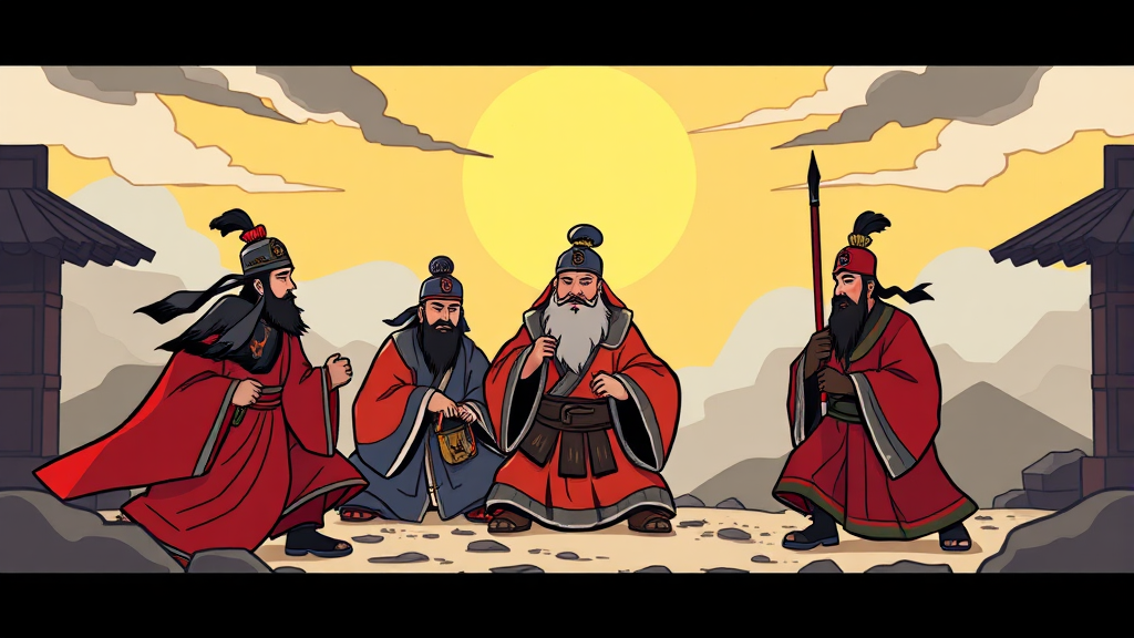 역사의 격랑 속, 사육신의 투쟁과 희생 (cartoon 스타일)