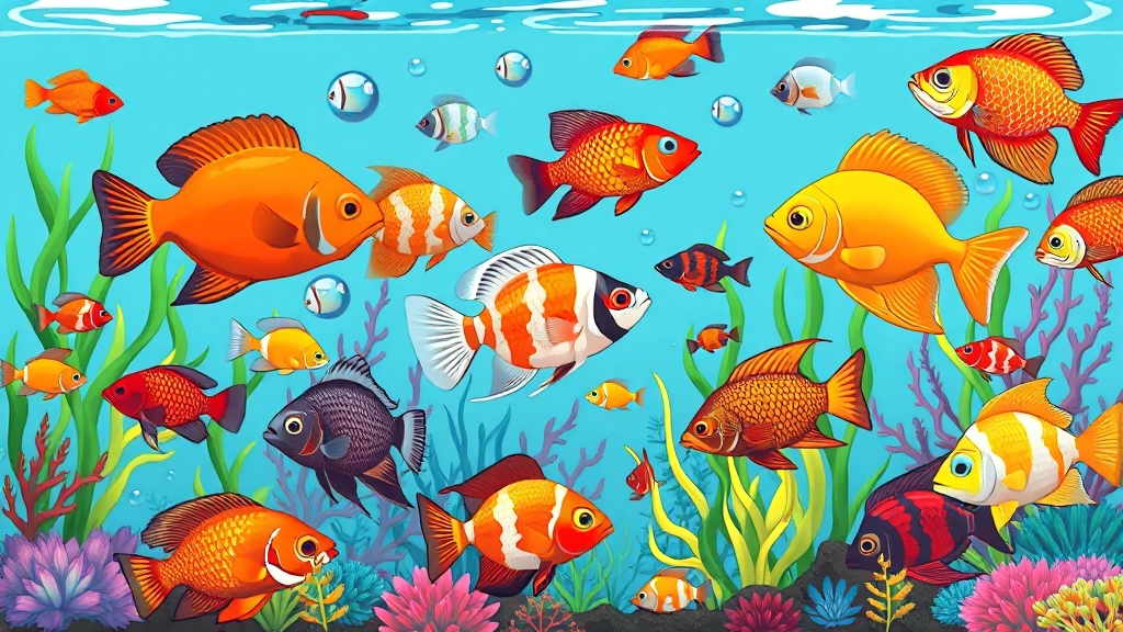 전시 생물: 민물고기 천국! (cartoon 스타일)