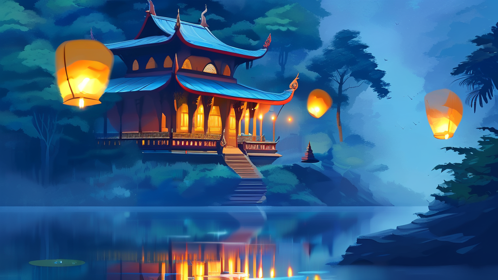 치앙마이 야경 명소: 왓 우몽 & 도이수텝 탐방 (watercolor 스타일)