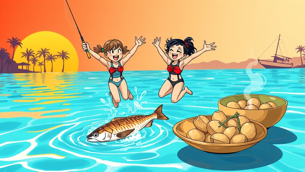 전어 잡기 체험 꿀팁 (cartoon 스타일)
