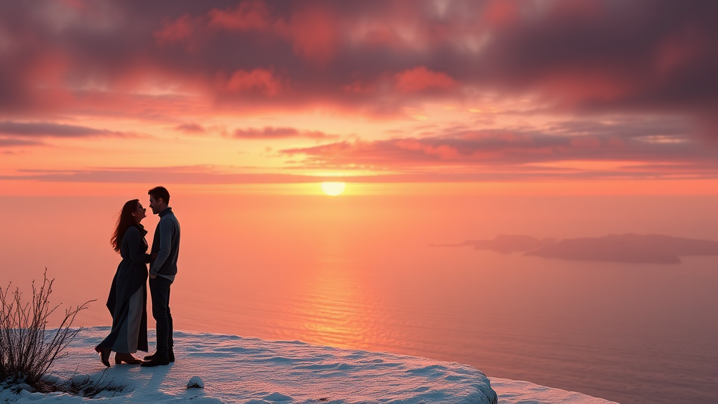 제주 일몰 명소: 바다와 노을 (realistic 스타일)