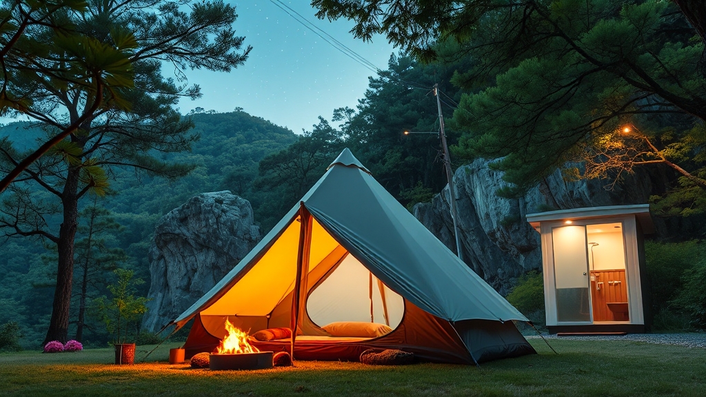 캠핑과 함께 즐기는 주변 관광 (realistic 스타일)