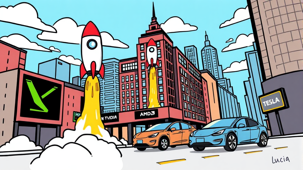 기술주 및 관련 종목 동향 (cartoon 스타일)