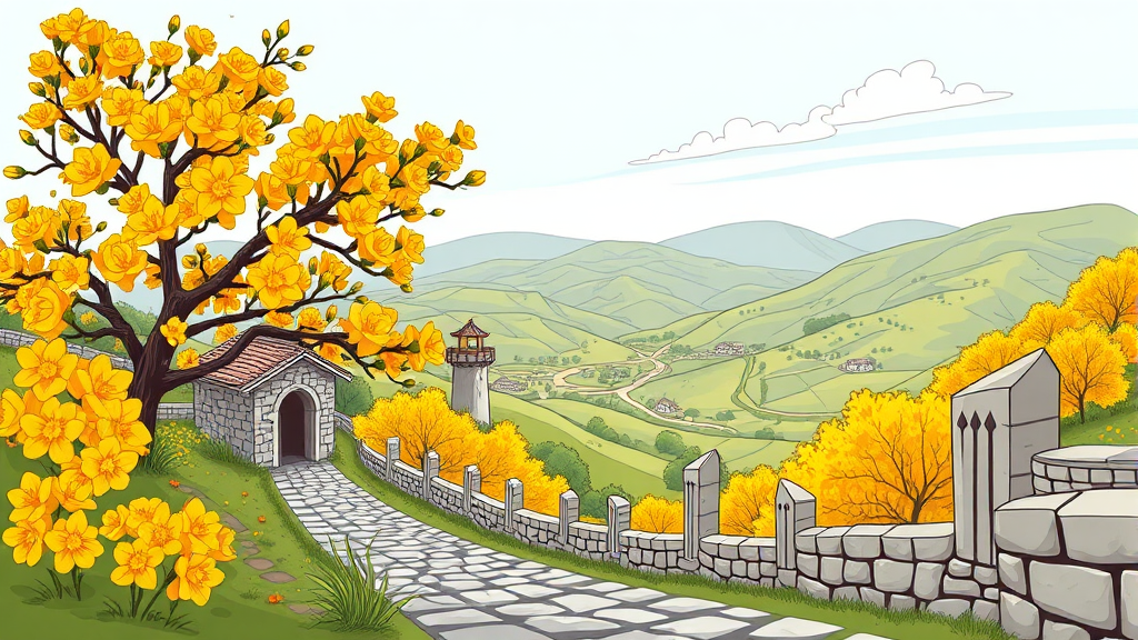 인생샷 보장! 산수유 마을 포토존 및 추천 코스 (cartoon 스타일)