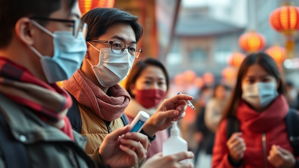 설 연휴 여행 시 독감 예방 수칙 (realistic 스타일)