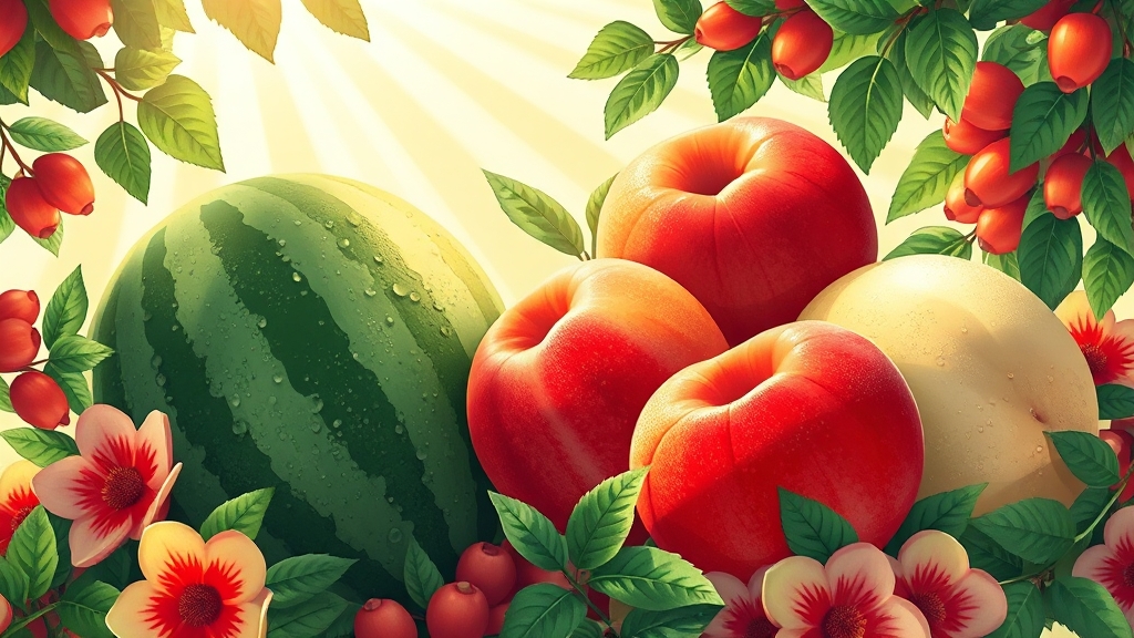 여름 과일, 비타민 C와 수분 충전소 (illustration 스타일)