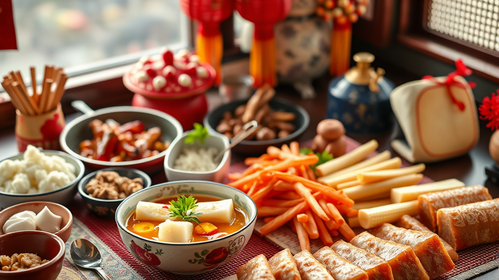 설 명절, 풍성함을 더하는 대표 음식 종류 (realistic 스타일)