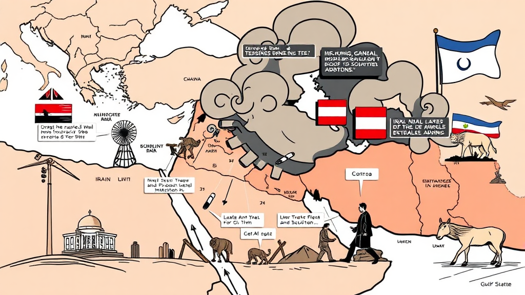 중동 긴장 고조: 이란-이스라엘 사태와 국제 정세 (illustration 스타일)