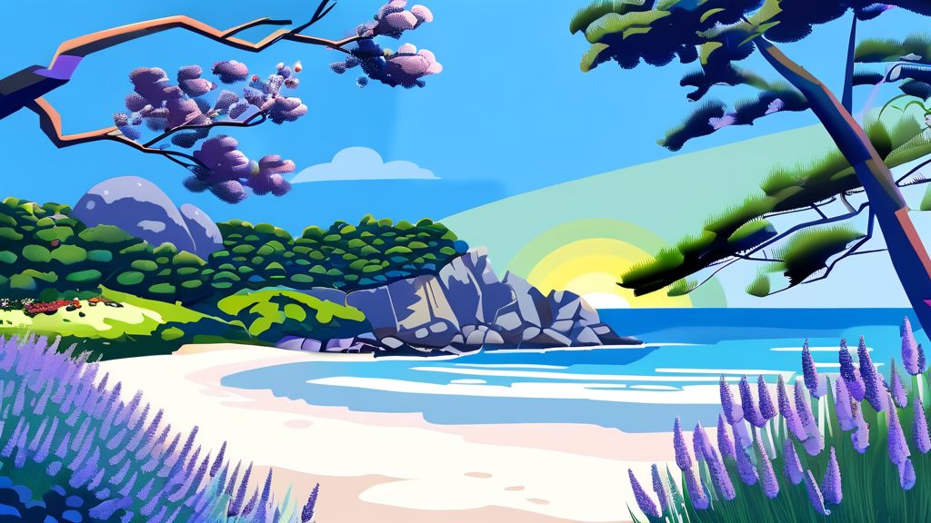 강원 고성: 아야진 해변과 라벤더 마을의 낭만 (cartoon 스타일)