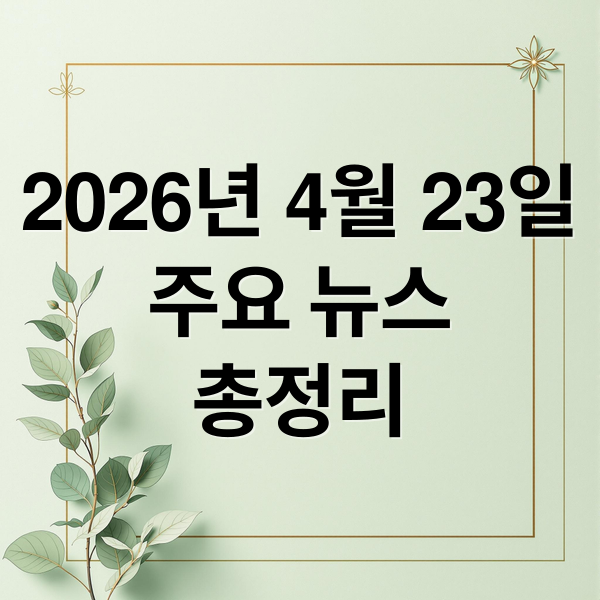 2026년 4월 23일
주요 뉴스
총정리 (2026년 4월 23일 오늘의 주요 뉴스)