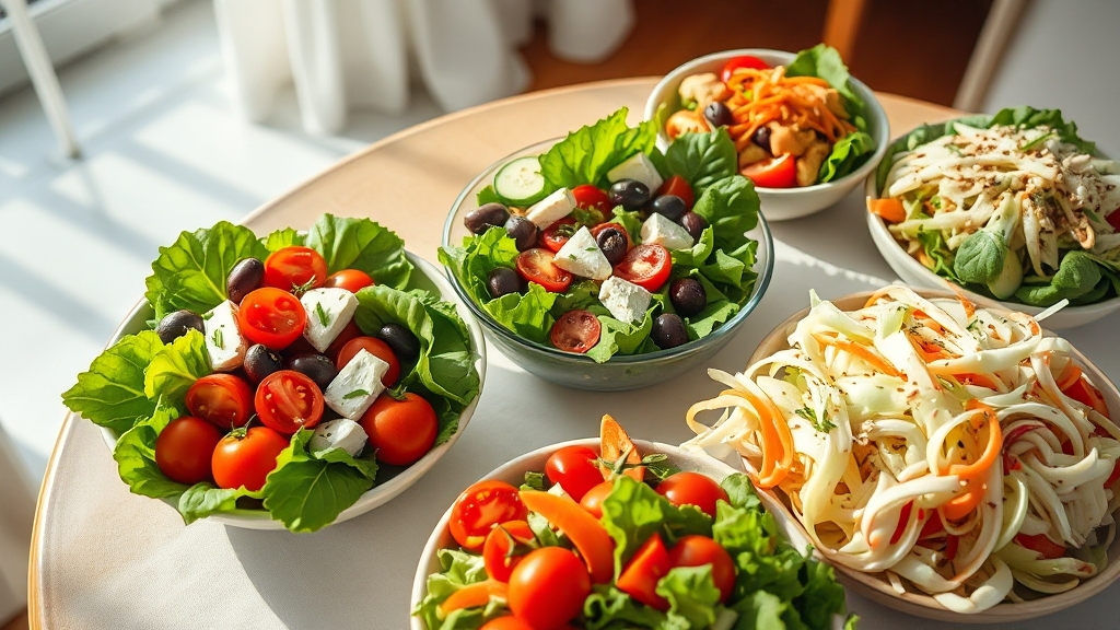 다양한 샐러드 종류 (realistic 스타일)