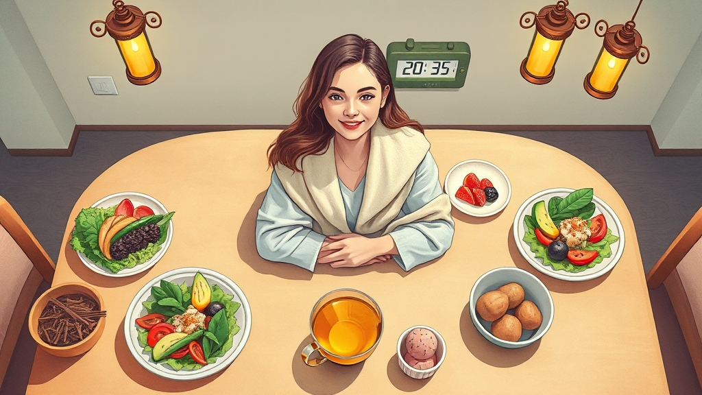 규칙적인 식사와 천천히 먹는 습관 (illustration 스타일)