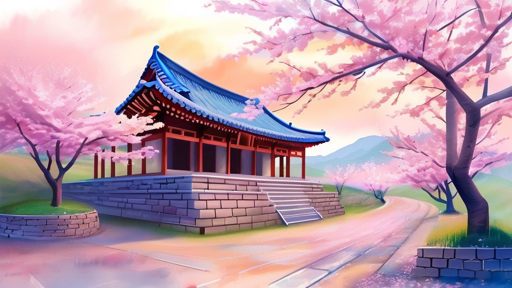 2026년 경주 벚꽃 개화 시기 예측 및 만개 예상 (watercolor 스타일)