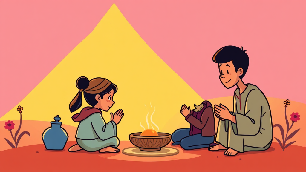 사순절의 영적 실천: 금식, 기도, 나눔 (cartoon 스타일)