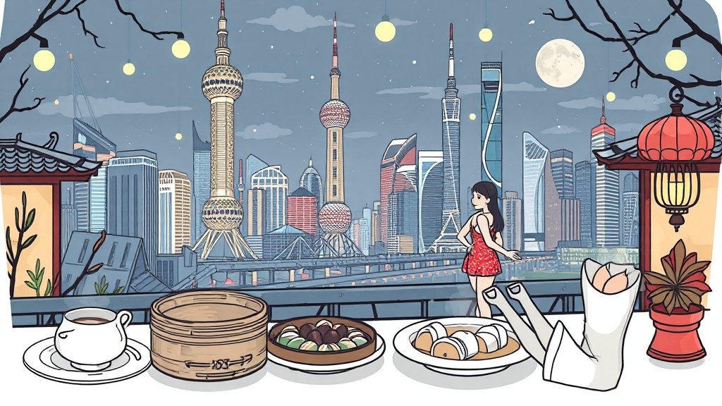 상하이 지역별 맛집 지도 (illustration 스타일)