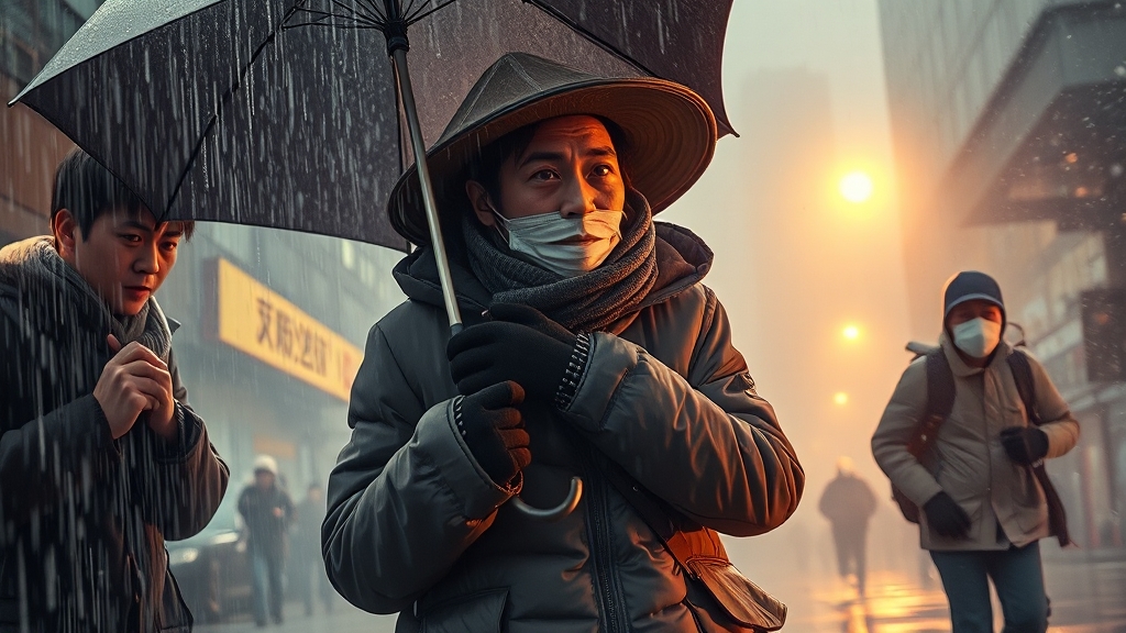 베이징 날씨 변동 대비 (realistic 스타일)