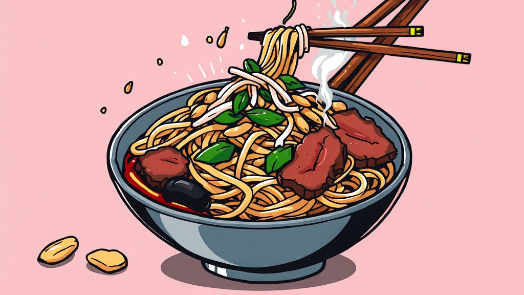 팟타이 맛의 비법: 소스, 재료, 조리법 (cartoon 스타일)