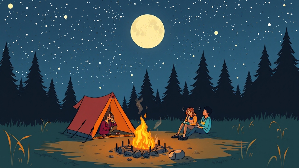 캠핑 시 주의사항 및 이용 팁 (cartoon 스타일)