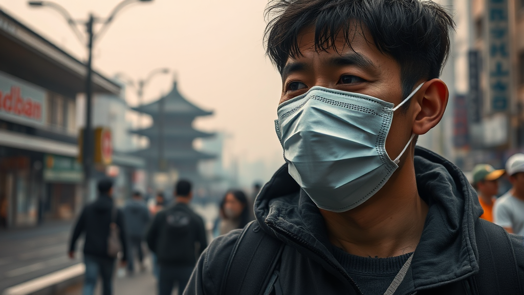 서울 미세먼지 경보 발령 (realistic 스타일)