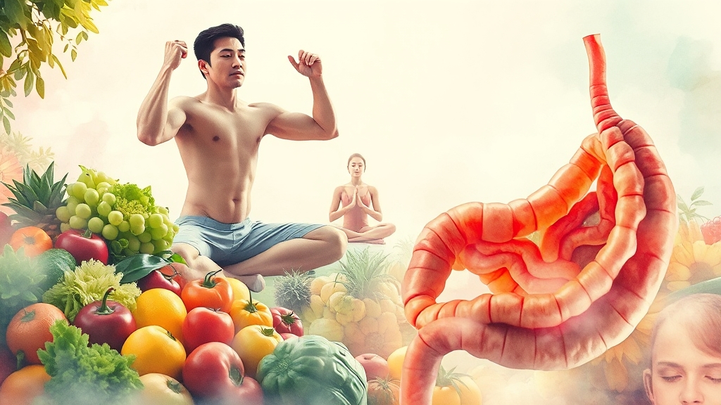 건강한 생활 습관으로 대장 지키기 (watercolor 스타일)