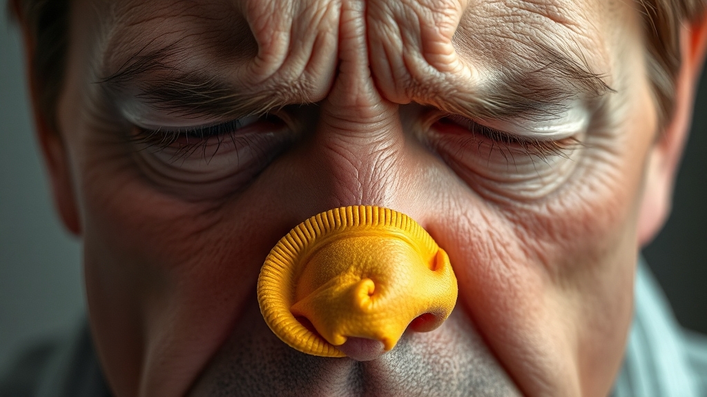 축농증 주요 증상: 코막힘, 콧물, 얼굴 통증 (realistic 스타일)