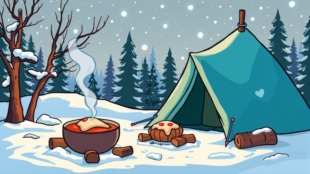 겨울 캠핑 추천 메뉴 & 식사 준비 (cartoon 스타일)