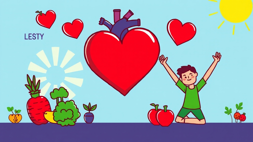 심혈관 질환 예방 생활 습관 (cartoon 스타일)