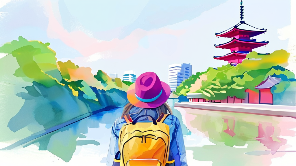 주유패스로 즐기는 오사카 필수 명소 탐방 (watercolor 스타일)