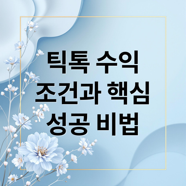 틱톡 수익
조건과 핵심
성공 비법 (틱톡 수익창출 조건)