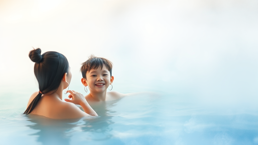 가족탕 숙소 선택 꿀팁 (watercolor 스타일)