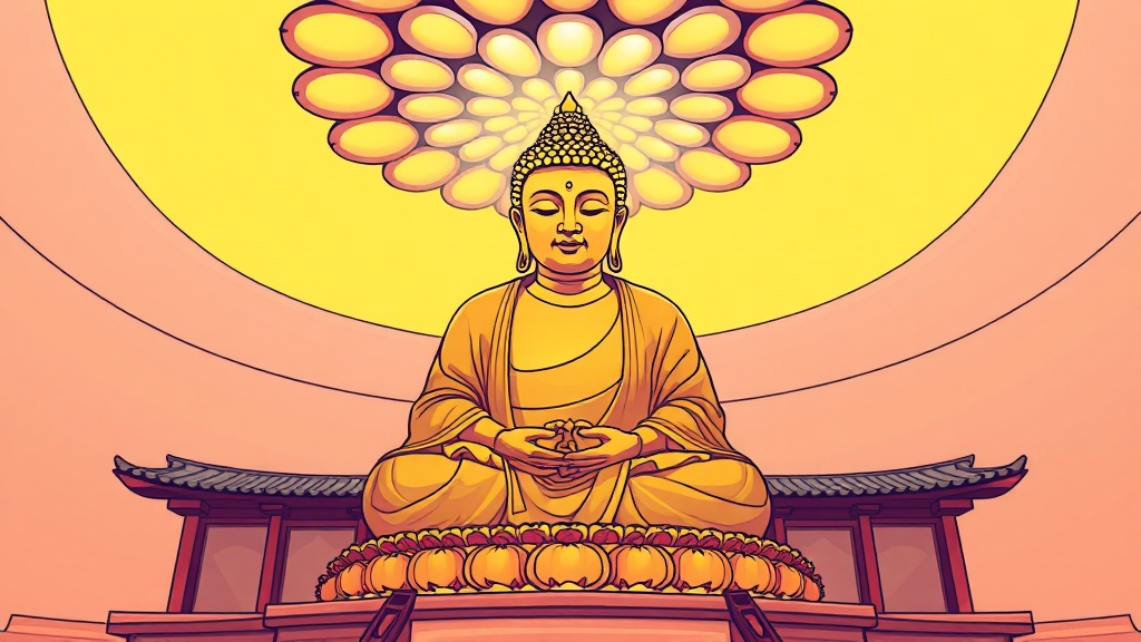 극락전: 금동아미타여래좌상의 공간 (cartoon 스타일)