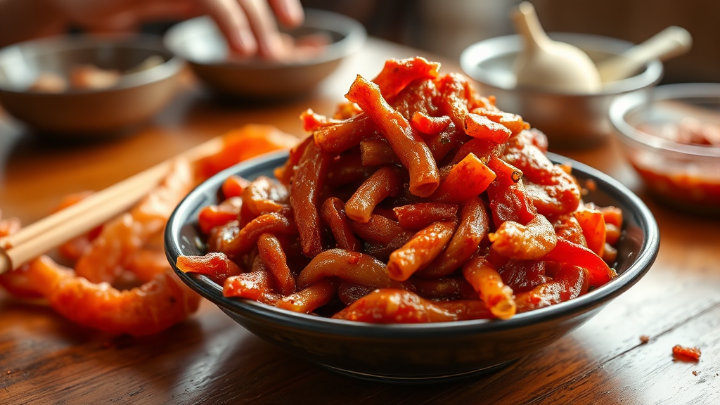 김치 버무리기: 맛있는 김치 완성 (realistic 스타일)