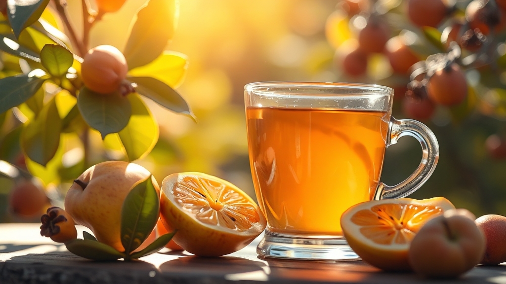 모과차 주요 성분 및 영양 정보 (realistic 스타일)