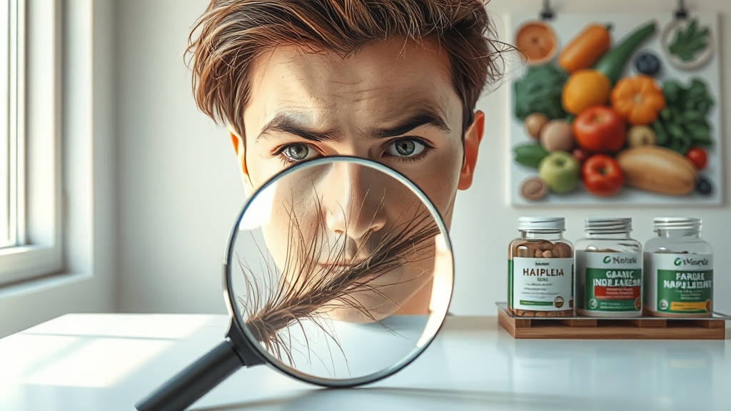탈모 원인과 건강기능식품 역할 (realistic 스타일)