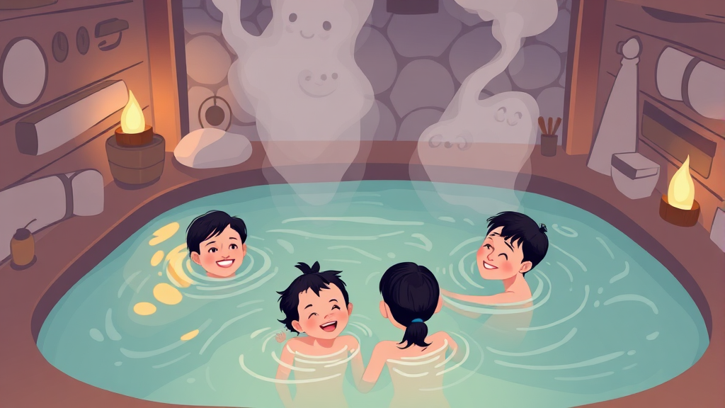 가족탕 시설 및 수질 비교 (illustration 스타일)