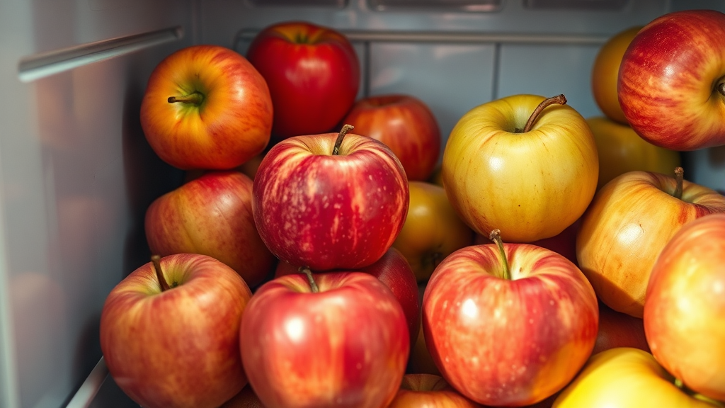 사과 보관 시 주의사항: 함께 두면 안 되는 것들 (realistic 스타일)